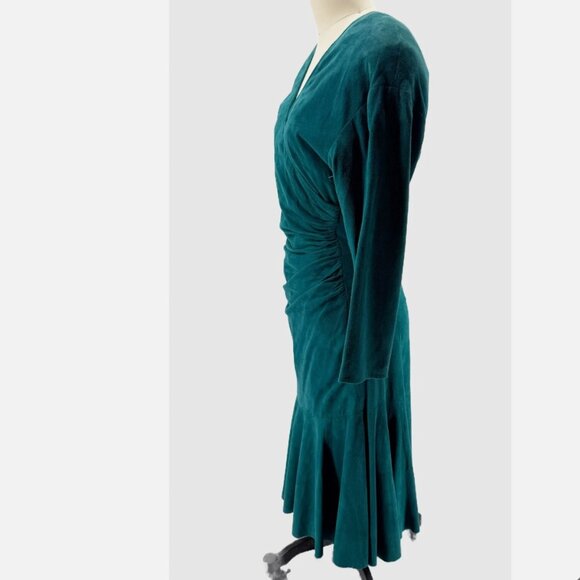 Vakko teal suede wrap front vintage 80s boho western cowgirl dress Sz 6 NWOT - Picture 5 of 10